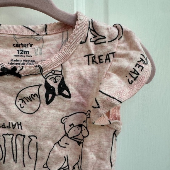 Carter's 12M Girls Light Pink Dog Pattern Bodysuit Onesie - Picture 3 of 7